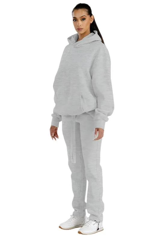 Premium Cotton Blend Hoodie 2PC Set Hoodie with High-Low Hem Asymmetrical Trendy