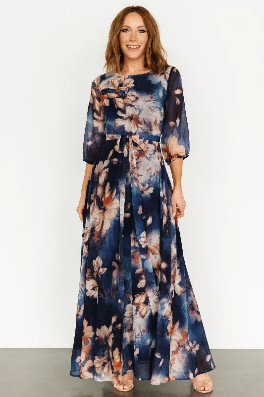 Rebecca Maxi Dress | Dark Blue Floral Trendy Button Front Maxi Dress