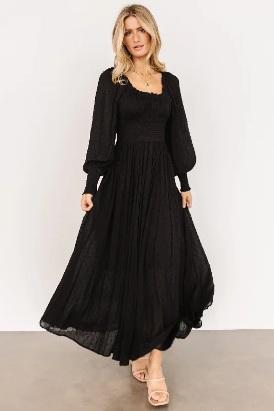 Renata Dot Maxi Dress | Black Fashionable High-Low Maxi Dress