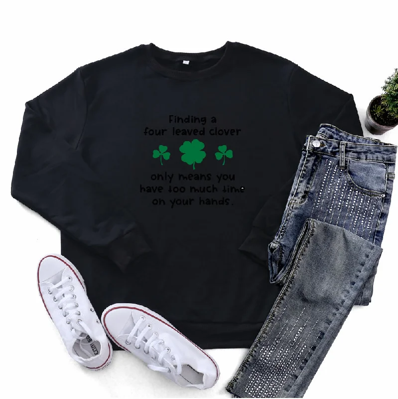 St.Patrick'S Day Fashion Women'S Long Sleeve Four Leaf Clover Letter Print Round Neck Sweatshirt Hoodie with Batwing Sleeves Loose Dramatic