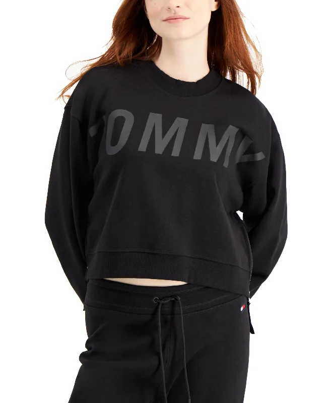 Tommy Hilfiger Sport Cotton Side Zippered Cropped Sweatshirt Hoodie with Raglan Sleeves Sporty Comfortable