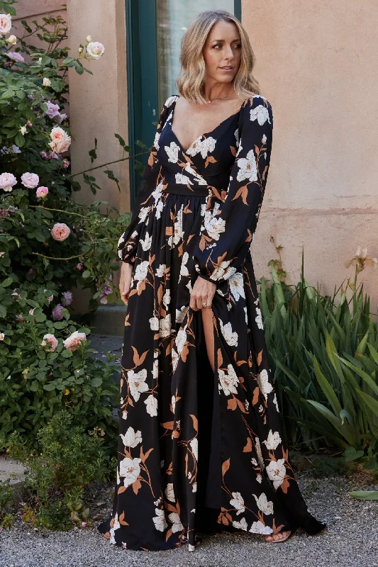 Tristan Maxi Dress | Black Floral Comfortable Maxi Dress with Slits