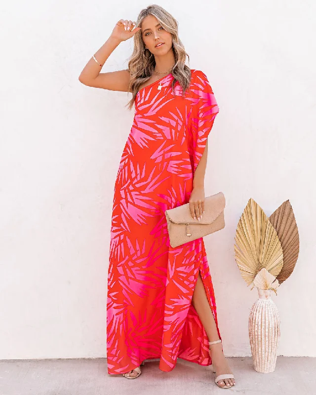 Tropical Bliss One Shoulder Statement Maxi Dress Elegant Boho Maxi Dress