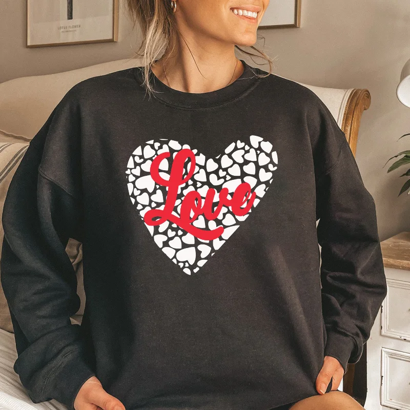 Valentine'S Day Fashion Women'S Casual Long Sleeve Round Neck Love Print Sweatshirt Hoodie Jacket Zipper Layering