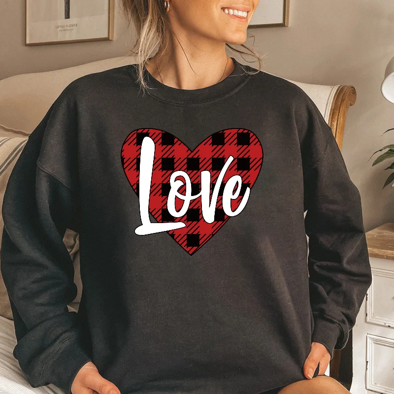 Valentine'S Day Fashion Women'S Casual Long Sleeve Round Neck LOVE Printed Sweatshirt Hoodie with Strings Custom Fit Adjustable