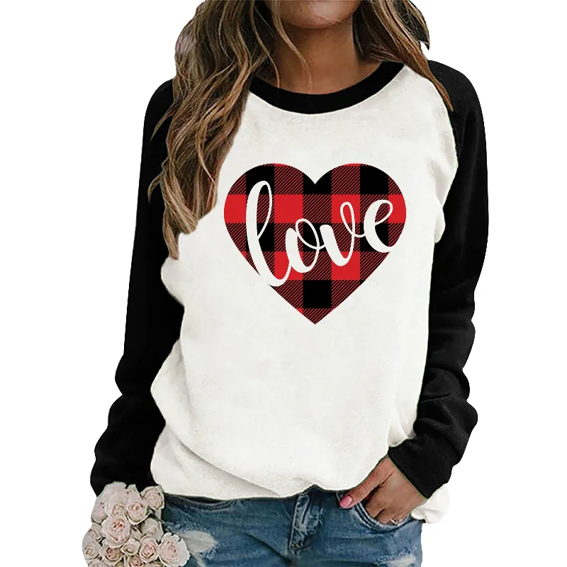 Valentine'S Day Fashion Women'S Long Sleeve Heart Printing Crew Neck Sweatshirt Hoodie with Logo Branding Identity