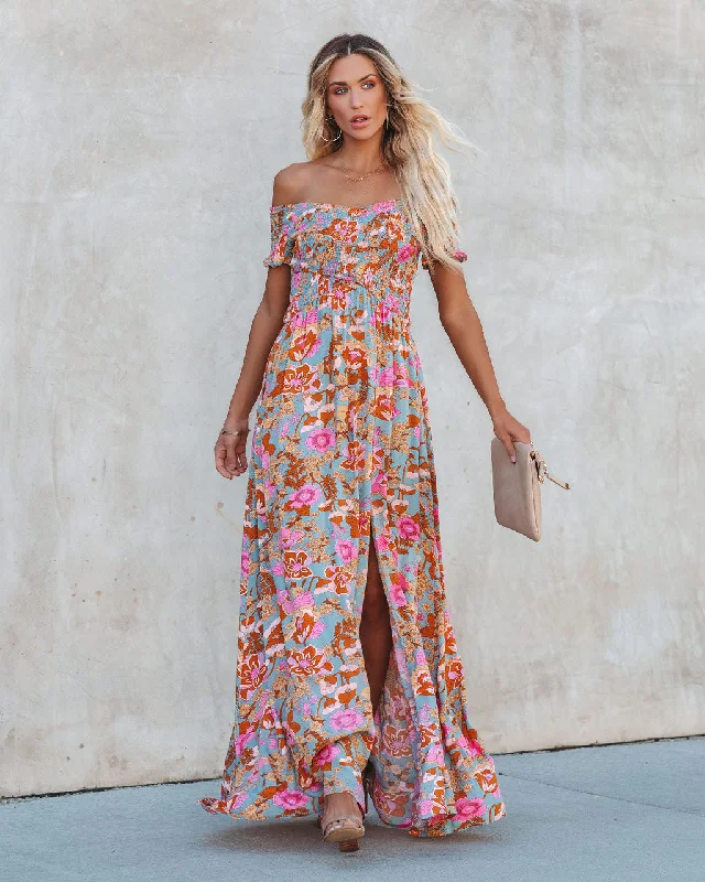 Vesna Floral Smocked Off The Shoulder Maxi Dress Stylish Boho Chic Maxi Dress