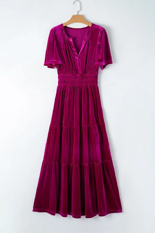 Victoria Velvet Tiered Maxi Dress - Choice of Color (Ships in 2-3 Weeks) Elegant Pleated Maxi Dress