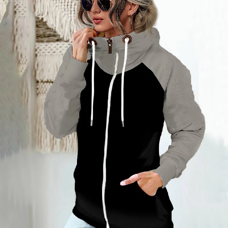 Women Autumn Winter Large Size Fleeced Long Sleeve Zipper Sweatshirt Hoodie with Thumb Holes Functional Cozy