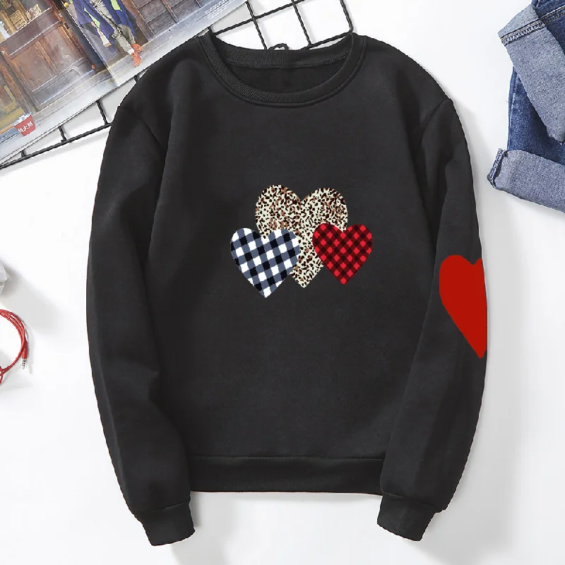 Women Casual Basic Heart Printed Round Neck Sweatshirt Hoodie with Camouflage Military Edgy