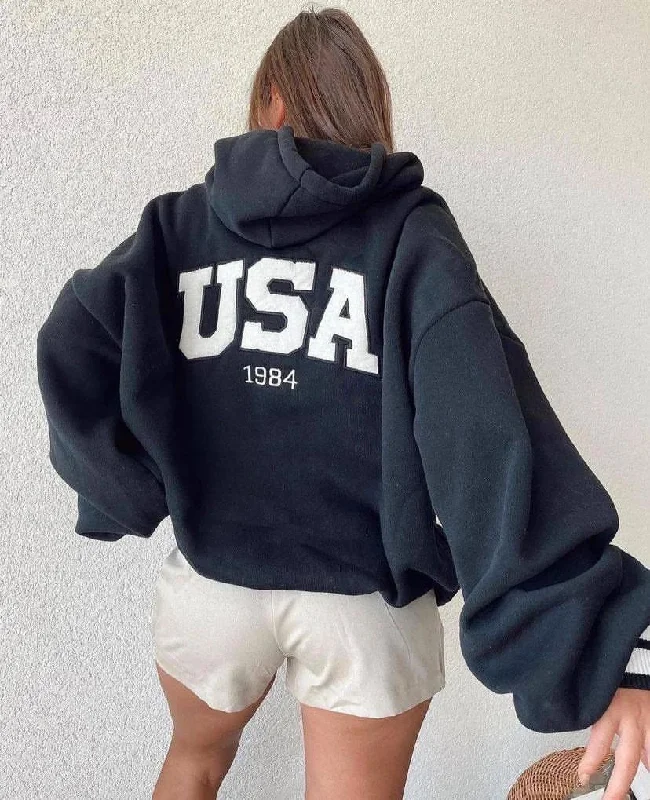 Women Casual Fashion Letter Printed Thickened Long Sleeve Hoodie Hoodie with Drawstring Waist Adjustable Fitted