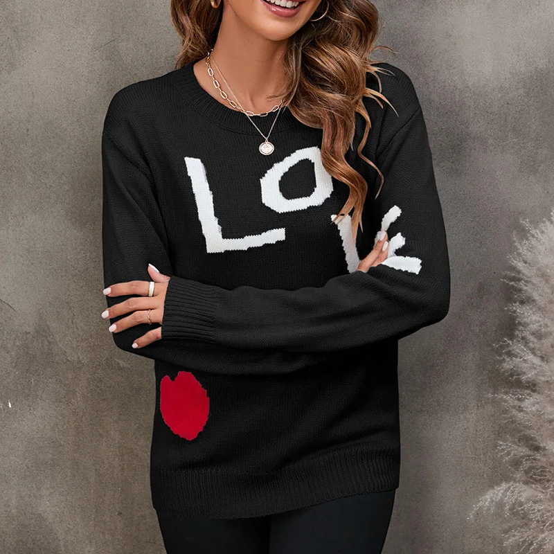 Women Casual Long Sleeve Round Neck Basic Valentine'S Day Heart Print Sweatshirt Oversized Hoodie Comfort Casual