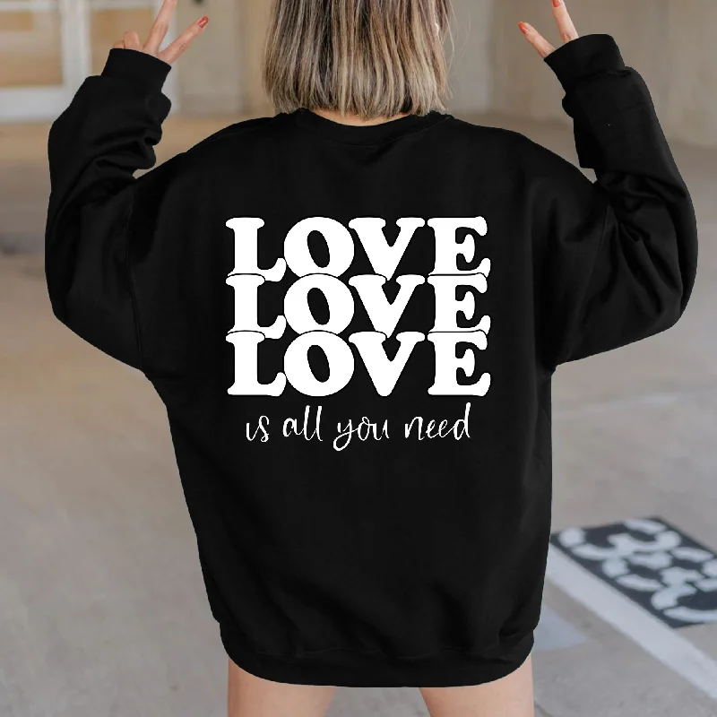 Women Casual LOVE Letter Print Round Neck Long Sleeve Basic Sweatshirt Hoodie with Illustration Artistic Creative