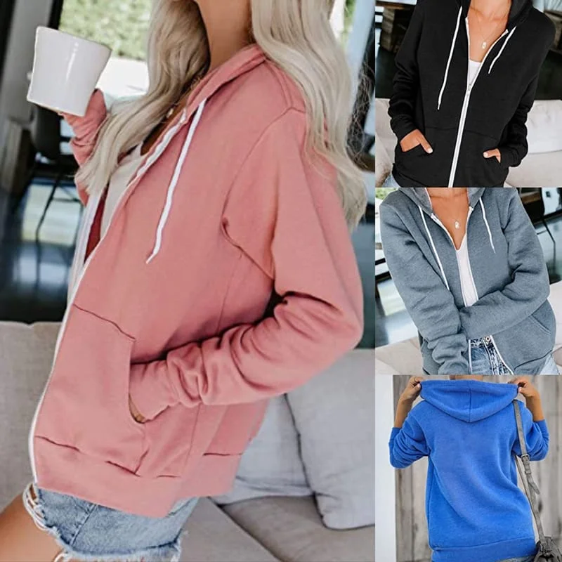 Women Casual Solid Color Zipper Hoodie Hoodie with Magnetic Closure Innovative Modern