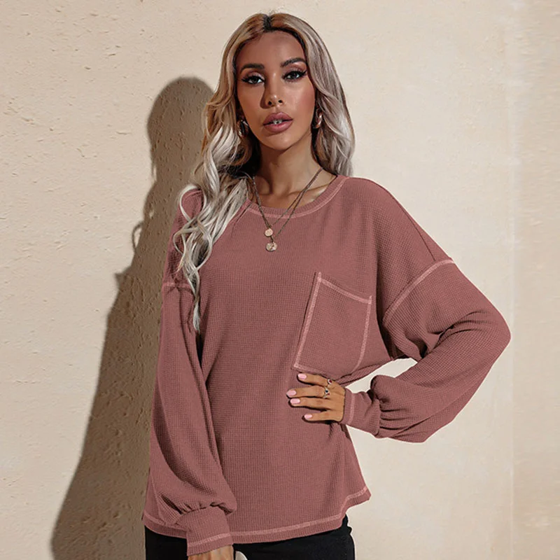 Women Causal Solid Color Sweatshirt Hoodie with Puffed Sleeves Voluminous Trendy