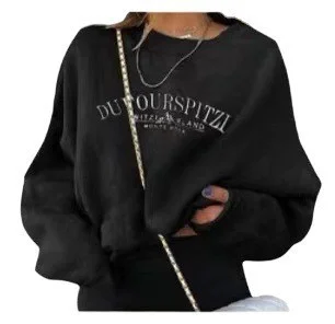 Women Long-Sleeved Autumn Winter Loose Letter Sweatshirt Hoodie with Strings Custom Fit Adjustable