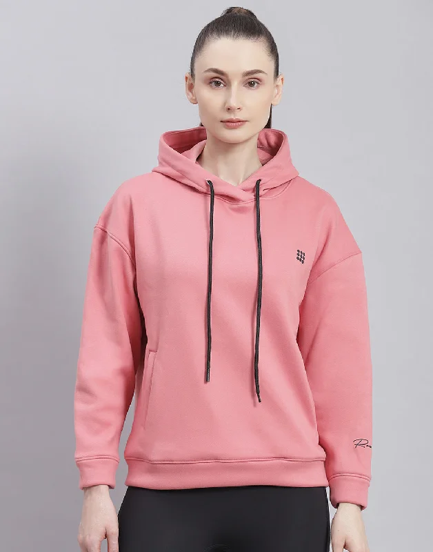 Women Pink Solid Hooded Full Sleeve Sweatshirt Hoodie with Frayed Bohemian Relaxed