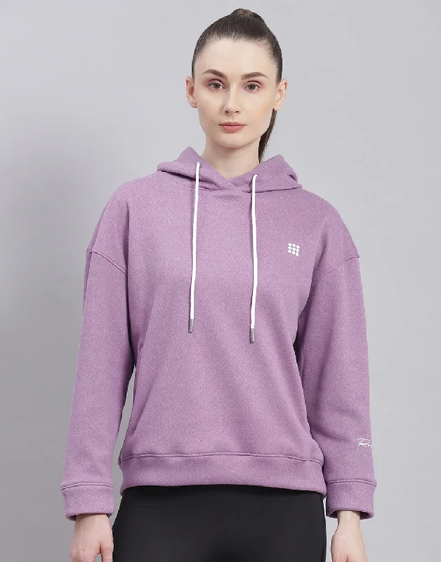 Women Purple Solid Hooded Full Sleeve Sweatshirt Hoodie with Raw Hem Edgy Unfinished