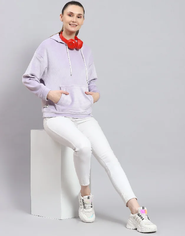 Women Purple Solid Hooded Full Sleeve Sweatshirt Hoodie with Lining Warm Insulated