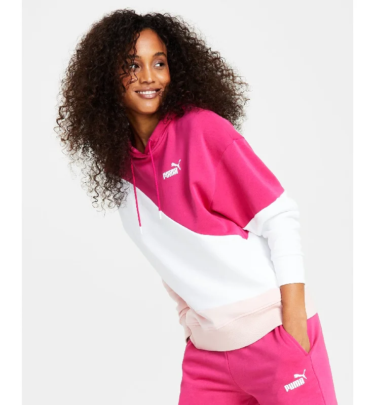 Women's Pink Swirl Long-Sleeve Hooded Fleece Sweatshirt Hoodie with Hem Contrast Bold Stylish