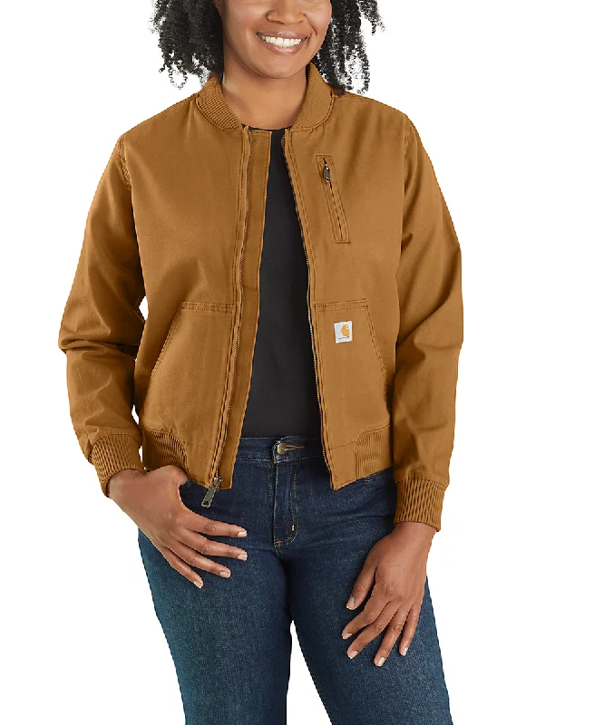 Carhartt Women's Canvas Bomber Jacket - Carhartt Brown Elasticated Jacket Padded Jacket Insulated Jacket