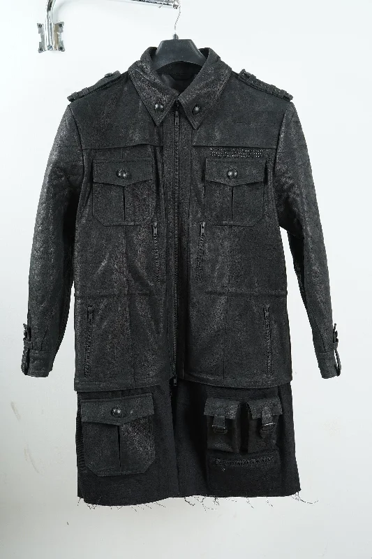 Handmade FF XV Noctis Lucis Black Cosplay Costume Leather Jacket Wool Fabric Cashmere Fabric Tweed Fabric