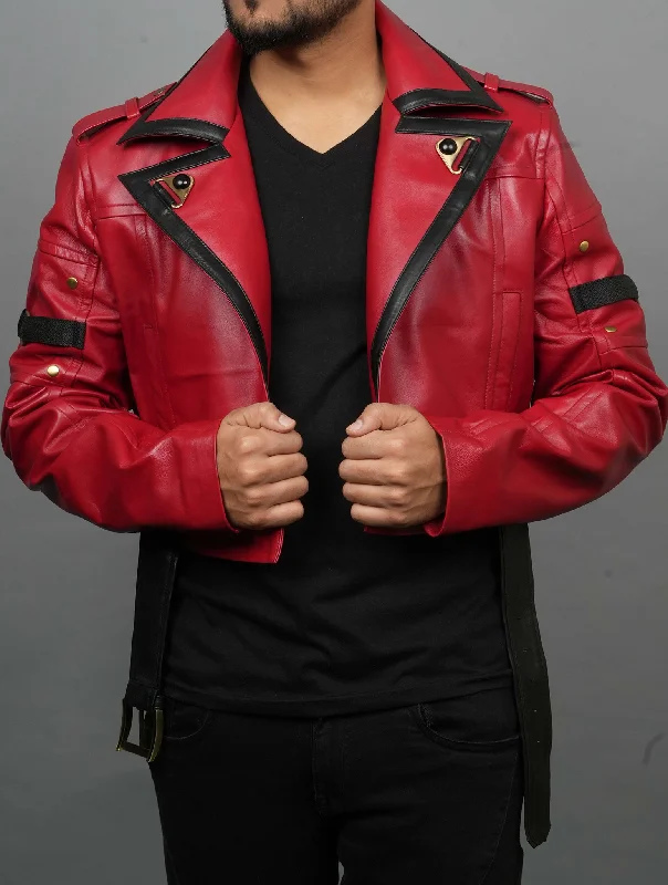 Handmade Guilty Gear Strive Inspired Cosplay Leather Jacket | Sol Badguy Costume Jacket Knit Fabric Woven Fabric Fleece Fabric