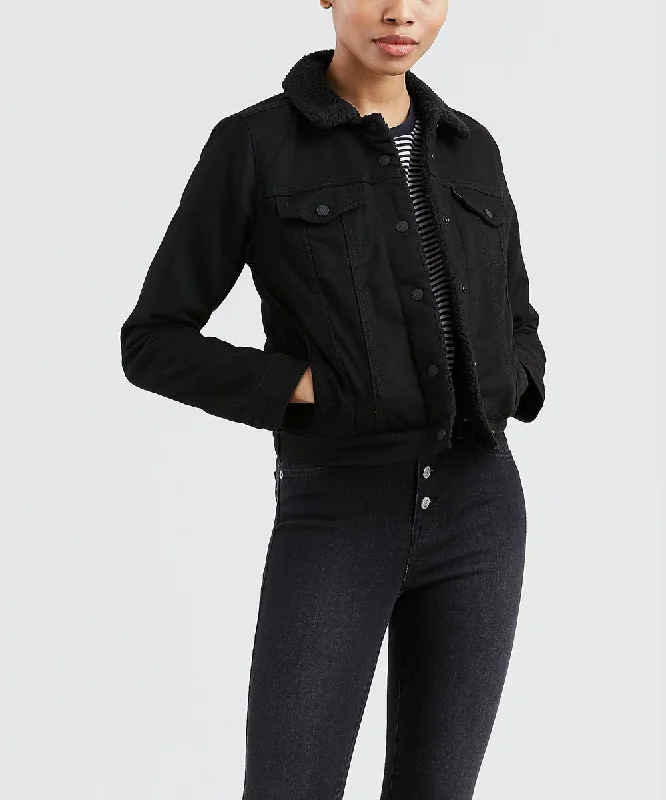 Levi's Women's Original Sherpa Trucker Jacket - Forever Black Wool Fabric Cashmere Fabric Tweed Fabric