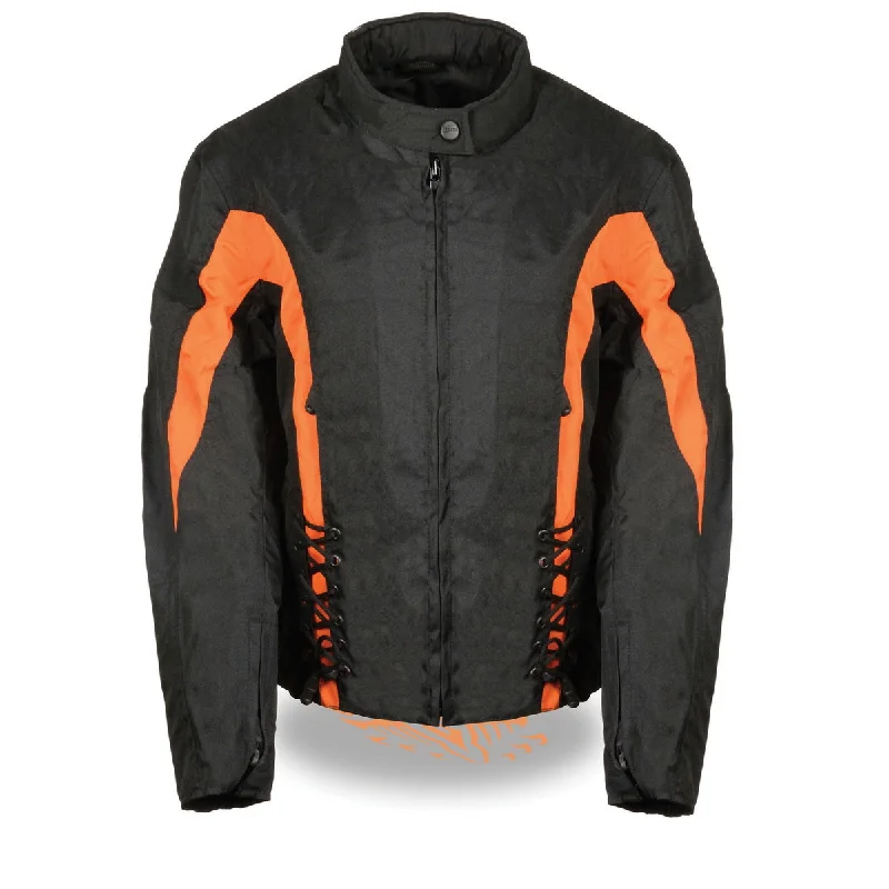 Nexgen SH2188 Women's Black and Orange Textile Motorcycle Riding Jacket with Side Stretch and Lacing Herringbone Jacket Checkered Jacket Solid Jacket