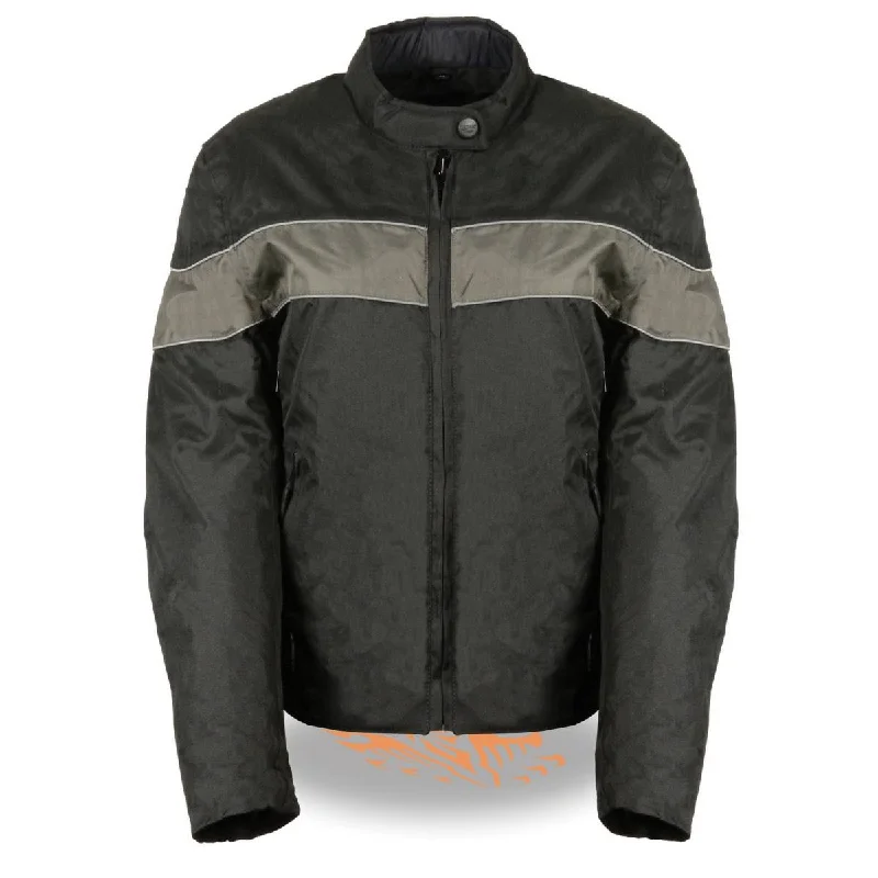 Milwaukee Leather SH2261 Women's Lightweight Black and Grey Textile Motorcycle Jacket with Reflective Piping Cotton Fabric Linen Fabric Terry Fabric