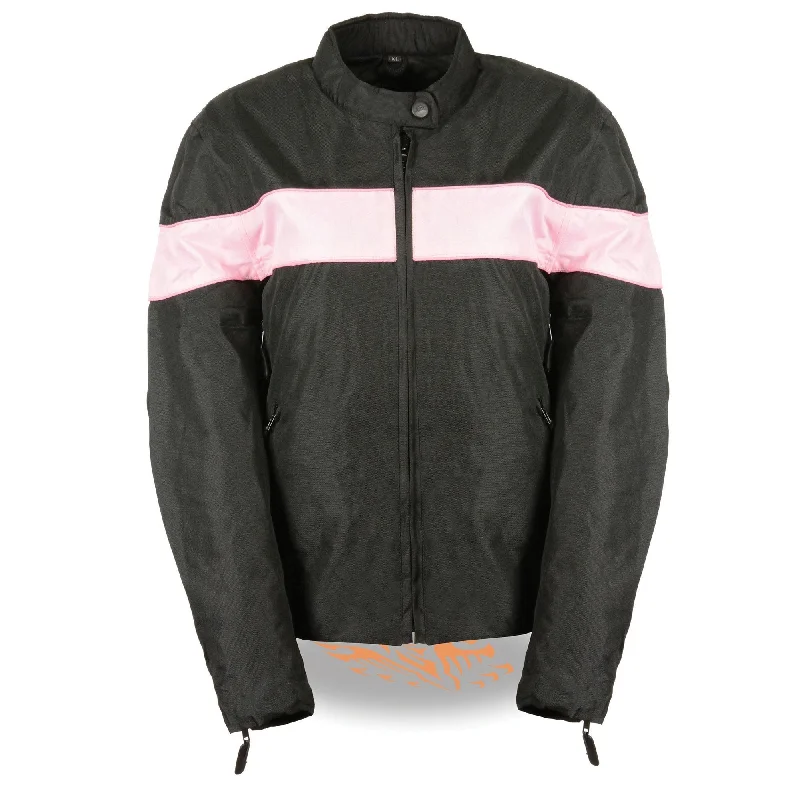 Milwaukee Leather SH2261 Women's Lightweight Black and Pink Textile Motorcycle Jacket with Reflective Piping Front Pockets Side Pockets Patch Pockets