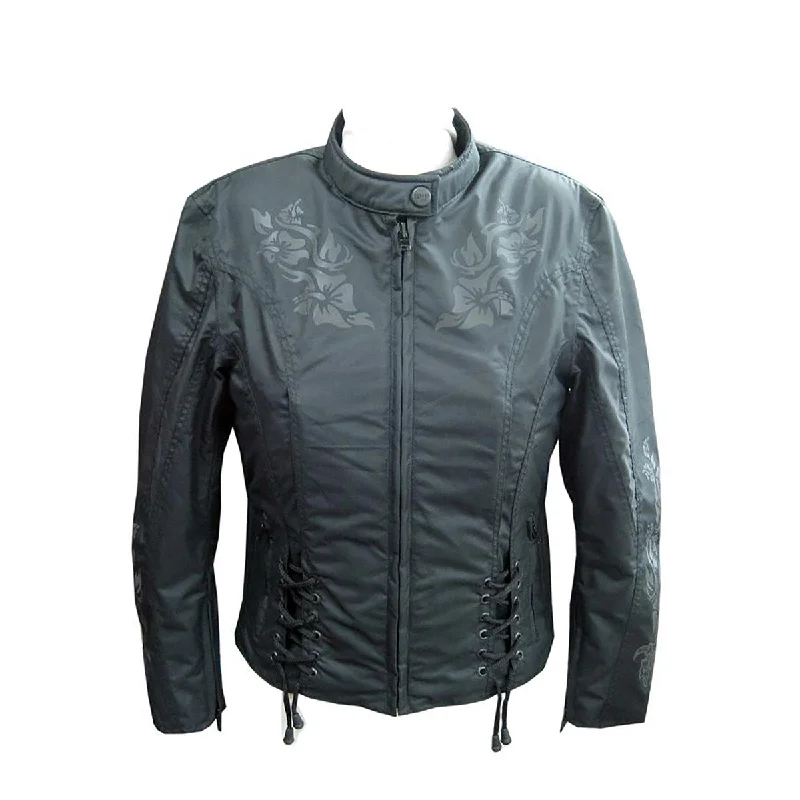 NexGen SH2368 Women's Black Textile Jacket with Embroidery Artwork Elasticated Jacket Padded Jacket Insulated Jacket