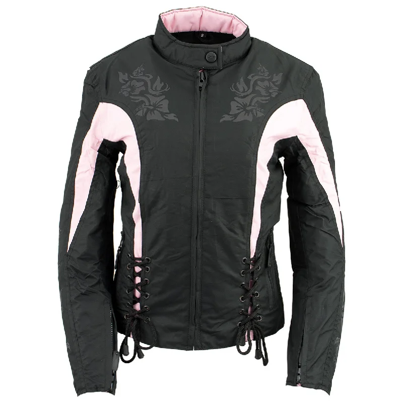 NexGen SH236806 Women's 'Reflective Buffalo Head' Black and Pink Textile Jacket Jersey Jacket Tulle Jacket Batik Jacket