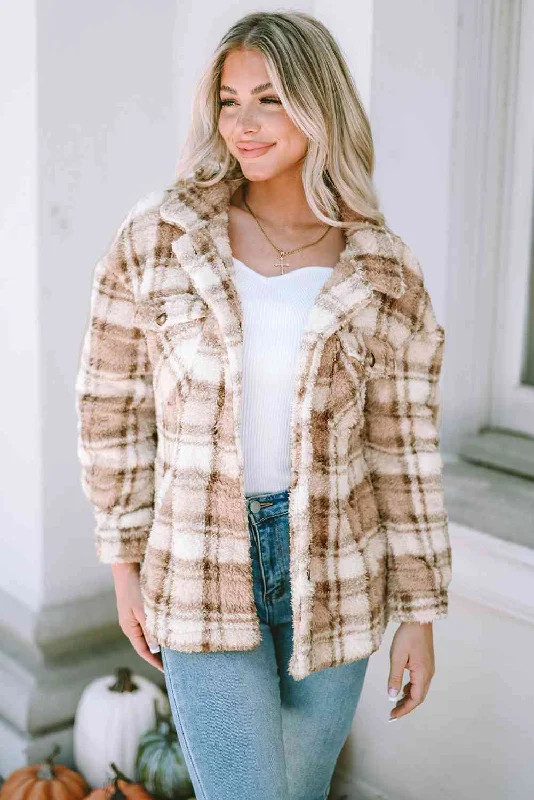 Classic and Timeless: Plaid Collared Neck Jacket for Women Ribbed Jacket Pleated Jacket Ruffled Jacket