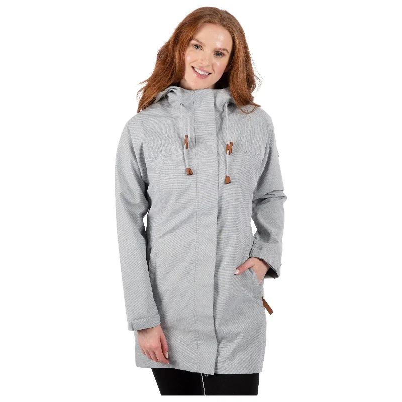 Remote Women's Longer Unpadded Waterproof Jacket in Grey Marl Print Jacket Jacquard Jacket Patchwork Jacket