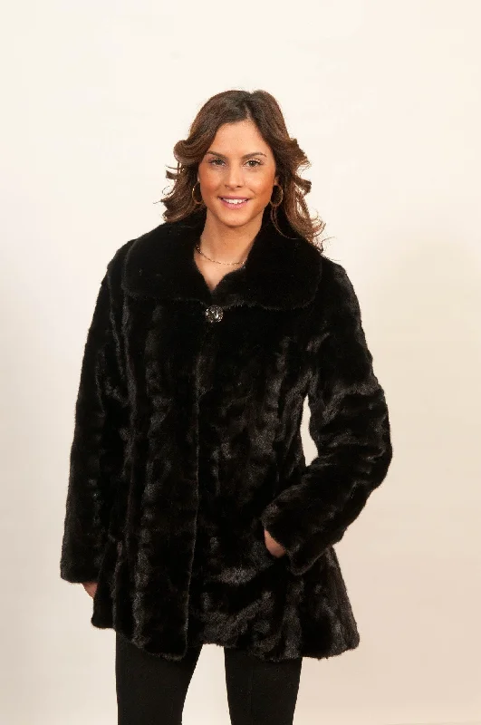 25 | Black Dyed Mink Fur Jacket Notch Collar Jacket Peter Pan Collar Jacket Cowl Neck Jacket