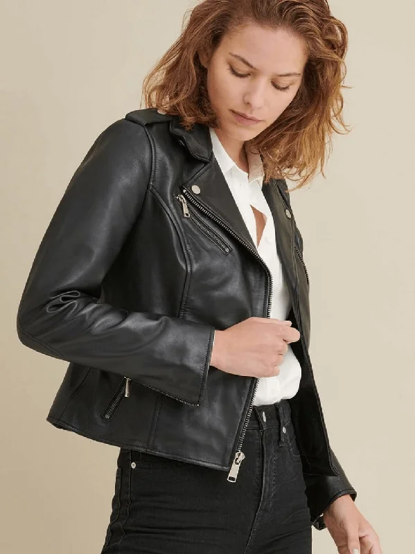 Women’s Classic Black Leather Biker Jacket Print Jacket Jacquard Jacket Patchwork Jacket