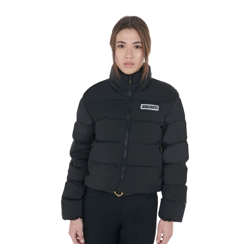 Women's Cropped Stretch Fabric Down Jacket - Black Nylon Jacket Polyester Jacket Spandex Jacket