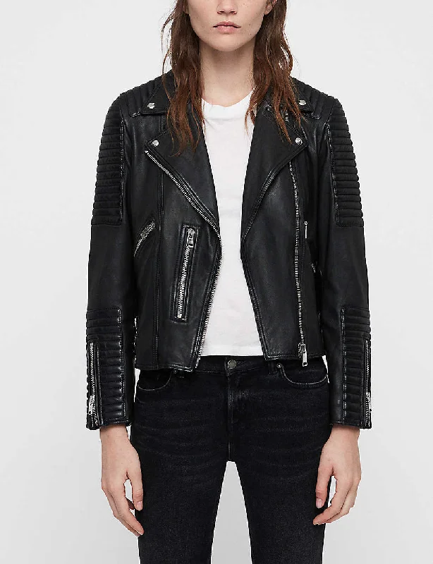 Women’s Genuine Black Sheepskin Leather Biker Jacket Mesh Jacket Canvas Jacket Denim Jacket