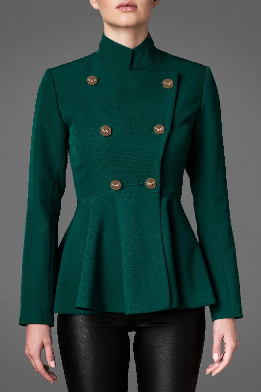 Women's Lightweight Wool Jacket - Serene Emerald Green Tiered Jacket Buttoned Jacket Zippered Jacket