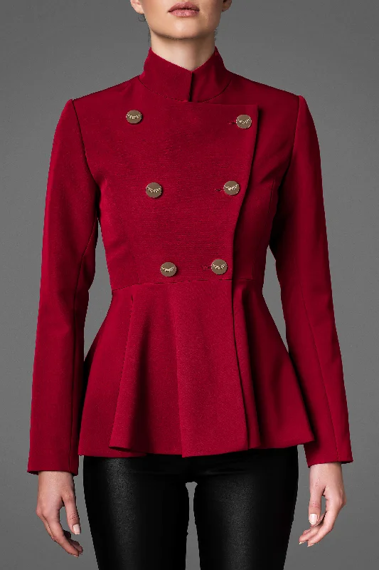 Women's Lightweight Wool Jacket - Serene Red Print Jacket Jacquard Jacket Embroidered Jacket