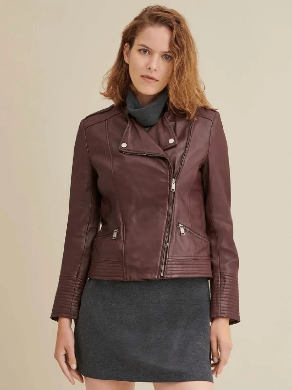 Women’s Maroon Leather Biker Jacket Rayon Jacket Velvet Jacket Corduroy Jacket