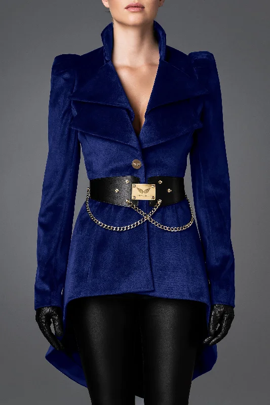 Women's Velvet Jacket - Wisdom Dark Blue Faux Fur Fabric Real Fur Fabric Shearling Fabric