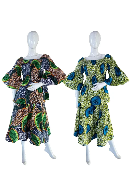 African Midi Skirt and Smoked Peplum Blouse (Pack of 2 Pieces) leather skirt sleek