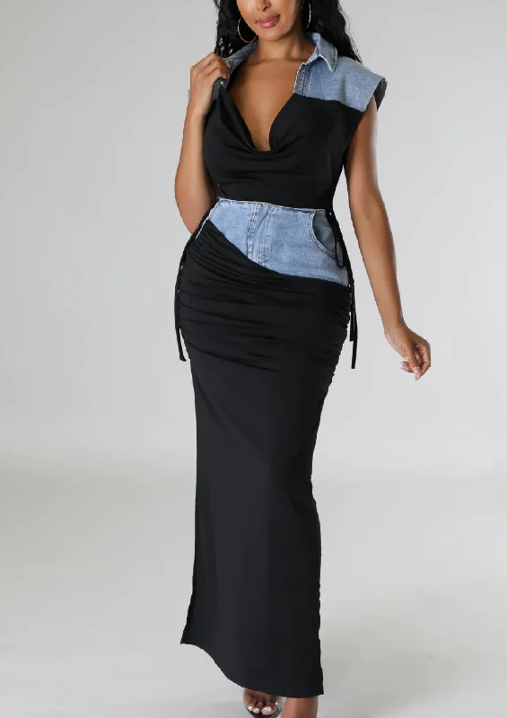HIDE & SEEK DENIM MIX SKIRT SET modal blend skirt