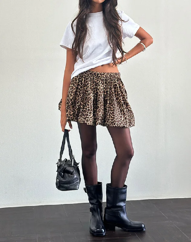 Kayowi Puffball Mini Skirt in Rar Leopard Sandstorm leather skirt modern