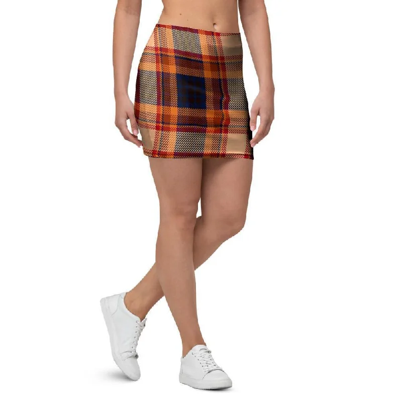 Tartan Brown Plaid Mini Skirt leather skirt modern