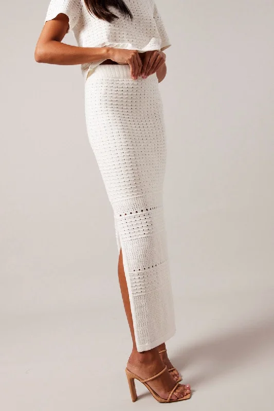 White Knit Skirt Crochet High Rise satin skirt smooth