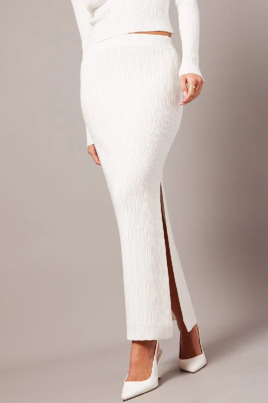White Knit Skirt High Rise denim skirt fashionable