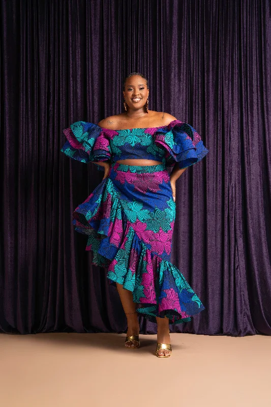 ZURI African Print Ruffle Hi-low Skirt lace skirt intricate